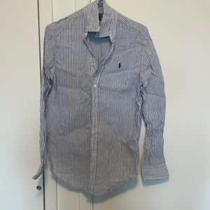 Ralph Lauren blue and white striped button down, Size M